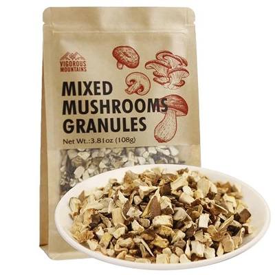VIGOROUS MOUNTAINS Dried Assorted Mushrooms Granules for Cooking Including Porcini Shiitakes Champignon Oyster Culinary Mushrooms 3.81 ounce, 108g