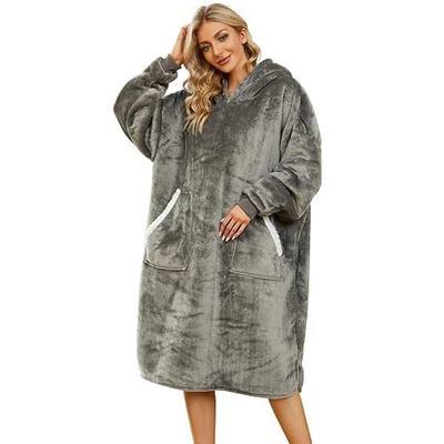 Wearable Blanket Cozy Sherpa Fleece Blanket with Double Pocket Hoodie Sweatshirt Flannel Blanket for Women Men