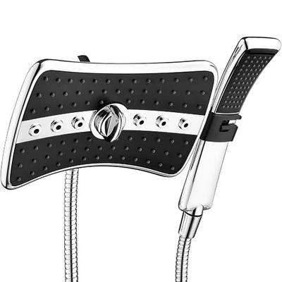 BRIGHT SHOWERS High Pressure Dual Shower Head Combo, Handheld Showerhead Rainfall Shower Head Combo with Black Face, 60 Inch Long Stainless Steel Shower Hose, Chrome