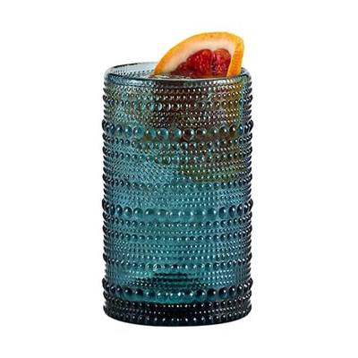 Fortessa Jupiter Beaded Hobnail Glass, 13 Ounce Iced Beverage (Set of 4), Cornflower Blue