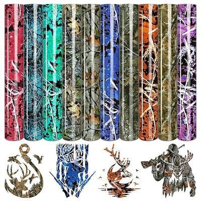 Tintnut Real Tree Camo Heat Transfer Vinyl,10 Sheets 12x10in Iron on Vinyl | Camouflage printed PU HTV sheets,easy cut & weed,stretch washable,works with iron & heat press for outdoor hunting crafts