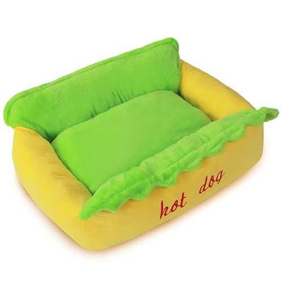 DAZZLING BEAUTY Hot Dog Design Pet Dog Cat Beds, Soft Removable and Washable Pet Mat, Medium to Large Size, Animal Print, Rectangular Shape, Layered with Removable Cover