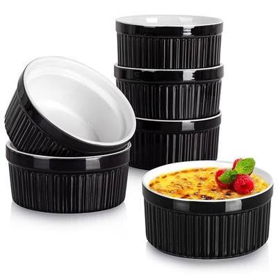 DELLING 12 oz Ramekins Set of 6 - Porcelain Creme Brulee Oven Safe Souffle Dishes, Ceramic Custard Cups for Baking, French Onion Soup Bowls - Red Ramekin Dessert Bowls, Dishwasher Microwave Safe