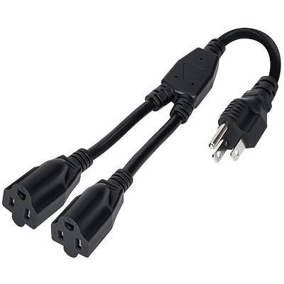 Elecan 3-Prong Y Splitter Power Extension Cord 1 FT, Straight Plug 1 to 2 Way Outlet Space Saver, Heavy Duty Weatherproof SJTW, 16AWG 13A, 5-15P Cable Extender for Indoor Outdoor-UL