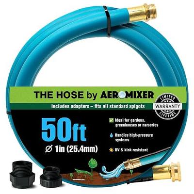 Aeromixer THE HOSE - 1 Inch Garden Hose 50 Ft with Adapter Set for 3/4 Spigots, Kinkless Commercial Garden Hoses, Heavy Duty Industrial Water Hoses for Outdoors, 650 PSI High-Pressure Watering Tool