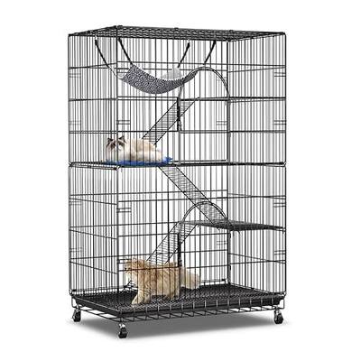 PawGiant 4-Tier Large Cat Cage Playpen, 51-inch Indoor/Outdoor Enclosure with 2 Doors, Hammock, Suitable for Cats, Kittens, and Small Animals