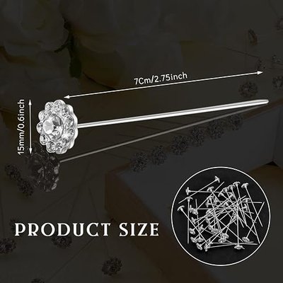 36 Pack Diamond Pins for Bouquets Flower Diamond Head Corsage Boutonniere Pins Rhinestone Crystal Floral for Wedding Bridal Flower (Glitter Style)
