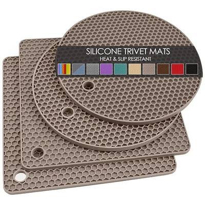 Silicone Trivets for Hot Dishes, 4 PCS Multipurpose Heat Resistant Mat Thick Silicone Hot Pads Pot Holders for Kitchen Counter, Flexible Jar Opener Food Grade Spoon Holder, Silicone Coasters (Almond)