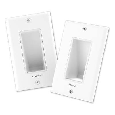 Recessed Wall Plate for Behind Wall Cable Management - White Wall Plate Cable Pass Through with Low Voltage Mounting Bracket to Hide TV Cords for Wall Mount TV, Bottom Opening, 2 pack