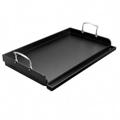 25 x 16 Inch Cast Iron Griddle for Gas Grill, Grill Griddle Plate, Nonstick | Flat top cooking surface for gas and charcoal grills; griddle insert with raised edges, grease drain and cast iron design