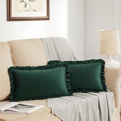 GIGIZAZA Pack of 2 Dark Gold Throw Pillow Covers 18x18 Decorative Ruffle Velvet Cushion Cover for Couch Pillowcase