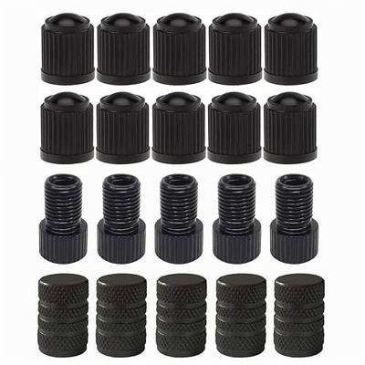 Presta to Schrader Adapter, 5 Pcs, French/UK to US, with 15 Valve Caps, for Mountain & Road Bikes and Cars (Black)
