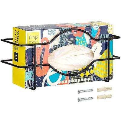FMP Brands Single Glove Holder for Wall Mount, Wire Rack Disposable Napkin Box, Black Durable Metal Organizer for Food Service, Lab, Office, Home, and Garage