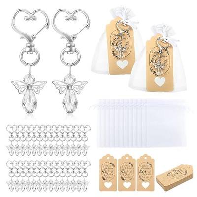 GWHOLE 30 Set of Crystal White Angel Keychain Favors Set, Angel Wing Pendant Keychains Bulk with Thank You Tags Drawstring Organza Bag Guest Return Gifts for Baptism Favors, Baby Shower, Wedding
