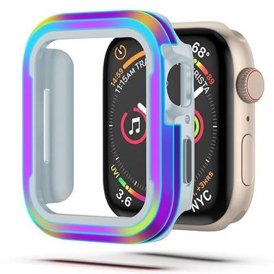 Aluminum Bumper Metal Case Designed for Apple Watch Series SE 4/5/6 40mm, Rugged Protective Cover for iWatch, Iridescent