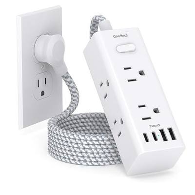 Power Strip Surge Protector - One Beat 6 Widely Outlets with 4 USB Ports (2 USB C), 5 Ft Extension Cord Flat Plug, Wall Mount Outlet Extender Small Power Strip for Travel Home Office College Dorm Room