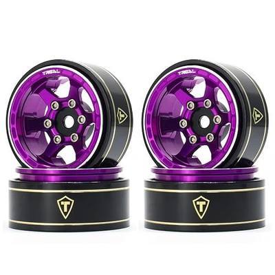 TREAL SCX24 Wheels 1.0" Beadlock Wheels (4P) Scale-Look Concave Six Spoke Rim Crawler for Axial SCX24 -Type D (Purple)