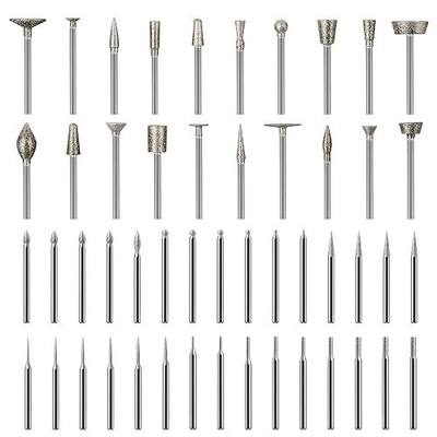 50Pcs 120Grit Diamond Burr Bits for Dremel Bits, Polishing Kits Rotary Tools Accessories with 1/8" Shank Stone Carving Set for Stone, Glass, Ceramics, Jewelry, Rock Carving, Engraving, Grinding