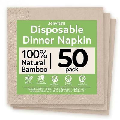 Jenvita Everyday 100% Bamboo Biodegradable Napkins (50-Pack) | Lunch Napkins Disposable for Dinner, Lunch, Events, Occasions & Entertaining | 2-Ply FSC Certified | Bamboo Paper Towels | 6.5 x 6.5 Inch