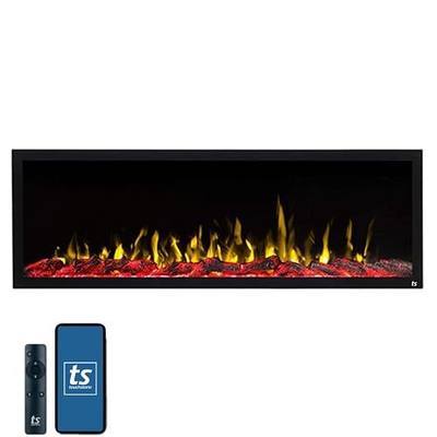 Touchstone 80049 - Indoor/Outdoor Sideline Elite Smart WiFi-Enabled Electric Fireplace - 60" Wide - in-Wall Recessed or Wall Mount - Realistic 6 Color Flame - No Heat - Log & Crystal