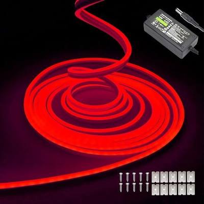 dobestyou Red Neon LED Strip Lights - 16.4ft (5M) 12V DC 600 SMD2835 LEDs Waterproof Flexible Rope Light for Indoor/Outdoor Decor (Includes Power Adapter)