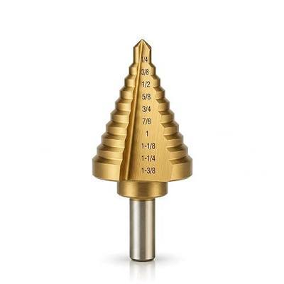 Step Bit-10 Steps Titanium Coating High Speed Steel Step Drill Bit Set Unibit with Dual Flute Straight Grooved for Metal Hole Drilling-1/4 to 1-3/8"