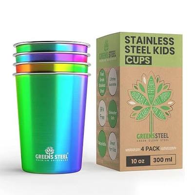 10oz Kids Cups – Stainless Steel Cups for Home, Party, Camping & Outdoor Activities – BPA Free, Unbreakable, Premium Stackable Metal Drinking Glasses for Children (4-Pack)
