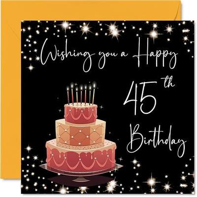 Stuff4 45th Birthday Card for Women and Men – Stylish and Elegant Greeting Card with Cake – Perfect for Daughter, Son, Parents, or Friend – 5.7 x 5.7 Inch Birthday Card Gift for All Ages