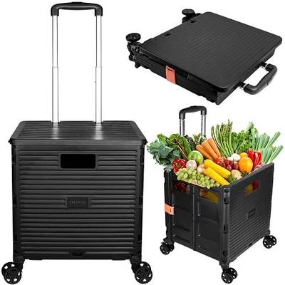 Foldable Utility Cart Portable Collapsible Crate Rolling Carts with Wheels Rolling Tote Basket Teacher Cart with Lid Wear-Resistant 360°Rotate Wheel Noiseless for Shopping Storage Office Use