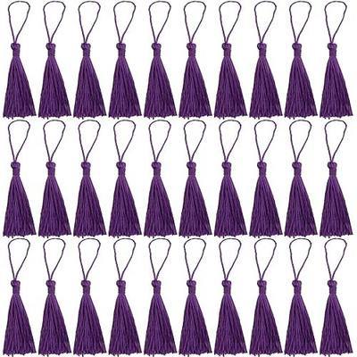 VAPKER 30 Pieces Dark Purple Tassels 13cm/5-Inch Silky Handmade Soft Mini Tassels Floss Bookmark Tassels with 2-Inch Cord Loop for Jewelry Making, DIY Projects, Bookmarks