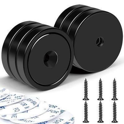 LOVIMAG Strong Magnets with Holes and Screws, 110 lbs, Pack of 6 | Heavy Duty Neodymium Rare Earth Cup Magnet for Kitchen, Wall Mounting, Tool Room, Black