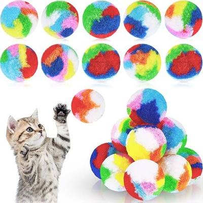 Deekin 20 Pcs Cat Pom Pom Balls Toy 1.6 Inch Kitty Yarn Puffs Assorted Color Plush Soft Balls Fuzzy Kitty Quiet Toy for Pet Cat