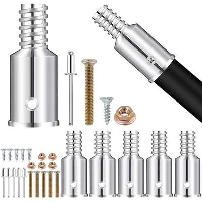 6Pcs Threaded Tip Replacement, Broom Handle Threaded End, Ultra Threaded Tip Repair Kit, Metal Broom Handle Adapter for 0.98 Inch Broom Stick Pole