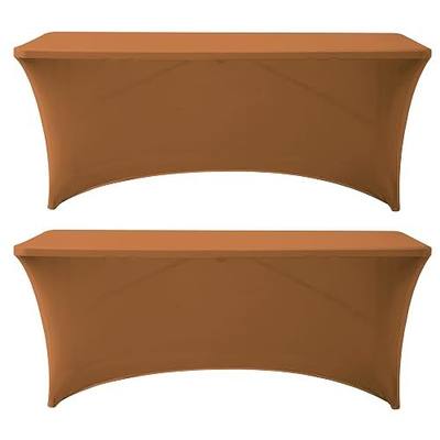 Spandex Brown Table Covers 6 FT Fitted Table Clothes for 6 Foot Rectangle Tables, Elastic Massage Table Cover, Stretch Wrinkle Free Tablecloth for Party, Wedding, Birthday, Vendor Stand 2 Pack