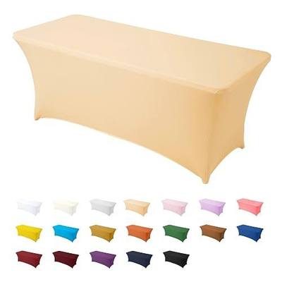 Spandex Table Covers 6ft Light Champagne, Fitted Tablecloth for Rectangular Tables, Stretch Patio Table Covers, Universal Spandex Table Cover for Party, Wedding, Birthday, Banquet, Vendor