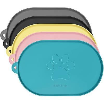 Silicone Dog Food Mat for Food and Water 25'' x 15'', Waterproof Dog Bowl Mat, Nonslip Pet Food Mat with Raised Edges, Dog & Cat Feeding Mat for Floors with Lip (Blue)