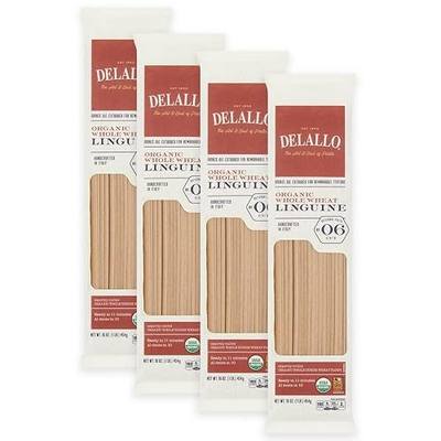 DeLallo Whole Wheat Linguine, 1 Pound Bag, 4 Pack, 100% Organic, Whole Grain Noodles, Made with Whole Durum Wheat