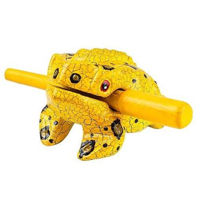 3.5" Wooden Frog Guiro Rasp Instrument - Percussion Musical Tone Block Craft (Painted Yellow)