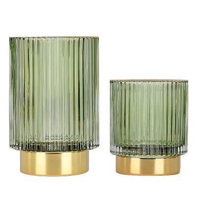 DASITON Makeup Brush holder Organizer, Crystal Cosmetic Makeup Brush Glass Brushes Storage Holder, Vintage Make Up Brush Cup Pen Pencil Holder striped vase(Green S+L)