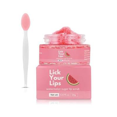 Watermelon Sugar Lip Scrub for Women Dry, Cracked and Dark Lips – Lip Scrubber Exfoliator & Organic Lip Scrubs Exfoliator and Moisturizer with Lip Brush – Vegan, Cruelty-Free Lip Care Products (20g)