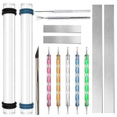14 Polymer Clay Tools Acrylic Roller Clay Rolling Pin with Thickness Rings Tissue Blade Sculpting Earring Making Kit Supplies Slicer Knife Dotting Tool Jewelry Accessories Mini Cutters Press