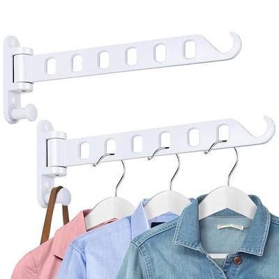 Laundry Drying Rack Wall Mounted - Swing Arm Clothes Hanger with 6-Hole, 180° Rotation Coat Hanger Holder, Foldable Valet Hook for Laundry Closet (2-Pack, White)