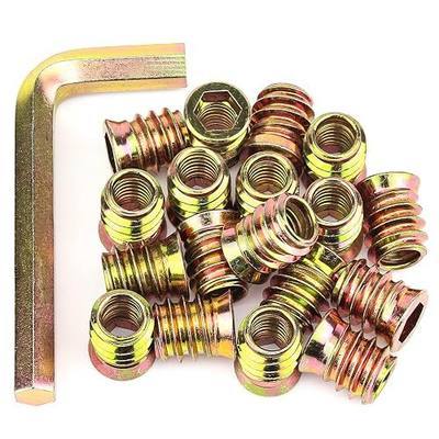 3/8-16 Threaded Inserts, Wood Inserts, Steel Threaded Inserts for Wood Furniture Screw, HELIFOUNER 20 Pieces 3/8”-16 x 20mm Threaded Inserts with Hex Wrench for Wood Furniture