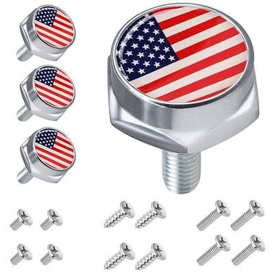 License Plate Screws Fastener Kit, 4 PCS License Plate Screws with Covers for Fastening License Plates or Frames of Most Cars, Trucks and Motorcycles (Red Flag)