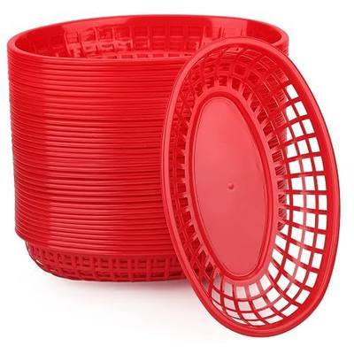 EUSOAR Food Baskets for Serving, 36pcs 9.4" x 5.9" Reusable Plastic Food Serving Basket, Red Oval-Shaped Fry Tray for Restaurant Supplies, Deli Service, Chicken, Burgers, Sandwiches & Fries