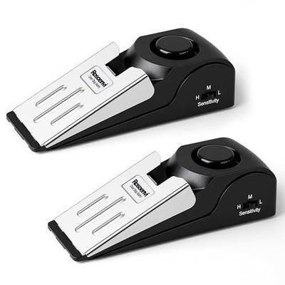 2 Pack Door Stop Alarm, Door Stopper with 120DB Security Alarm, Floor Wedge Door Stop Siren, Door Security Devices for Traveling, Apartment, Hotel and Home, Black