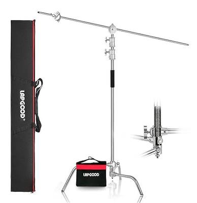 Stainless Steel Heavy Duty C Stand 10.8ft with Boom Arm Holding Arm | 10.8ft/330cm Adjustable Photography Stand, 4.2ft/128cm Holding Arm, 2 Grip Head, Sandbag, Storage Bag, for Monolight, Softbox