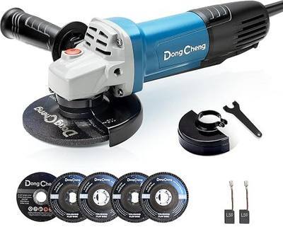 DongCheng Angle Grinder 4-1/2 inch 6.7-Amp Paddle Switch 11800RPM Power Electric Grinder Tools with Cutting & Grinding Wheels, Flap Discs, Auxiliary Handle for Metal & Rust Removal, Beginner-Friendly