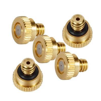 KUWAN 0.016" Orifice (0.4mm) Thread UNC 10/24 Brass Misting Nozzles Low Pressure Atomizing Misting Sprayer Water Hose Nozzle for Greenhouse, Landscaping, Outdoor Cooling Mister System (5PCS)