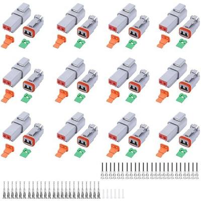 102PCS 2 Pin Way Deutsch DT Gray Connector 12 Set,Size 16 Solid Contacts Waterproof Electrical Wire Connector with Seal Plug for Truck, Off-Road Vehicles, Marine, Motorcycle Wiring
